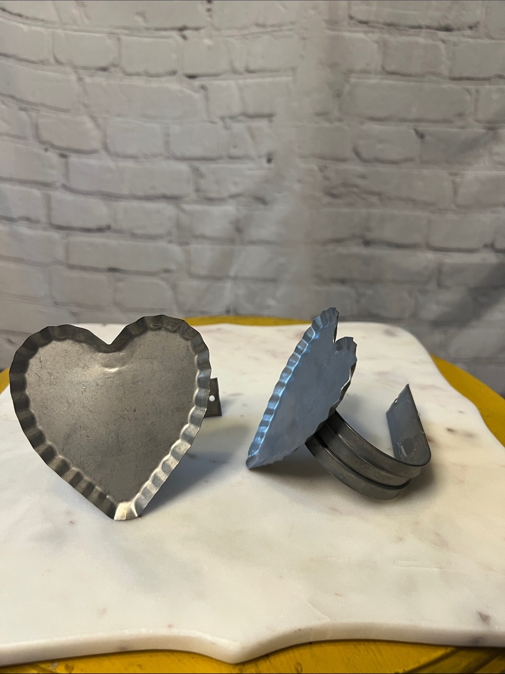 Galvanized Metal Heart Curtain Holdbacks Pair Scalloped Edge Rustic Farmhouse
